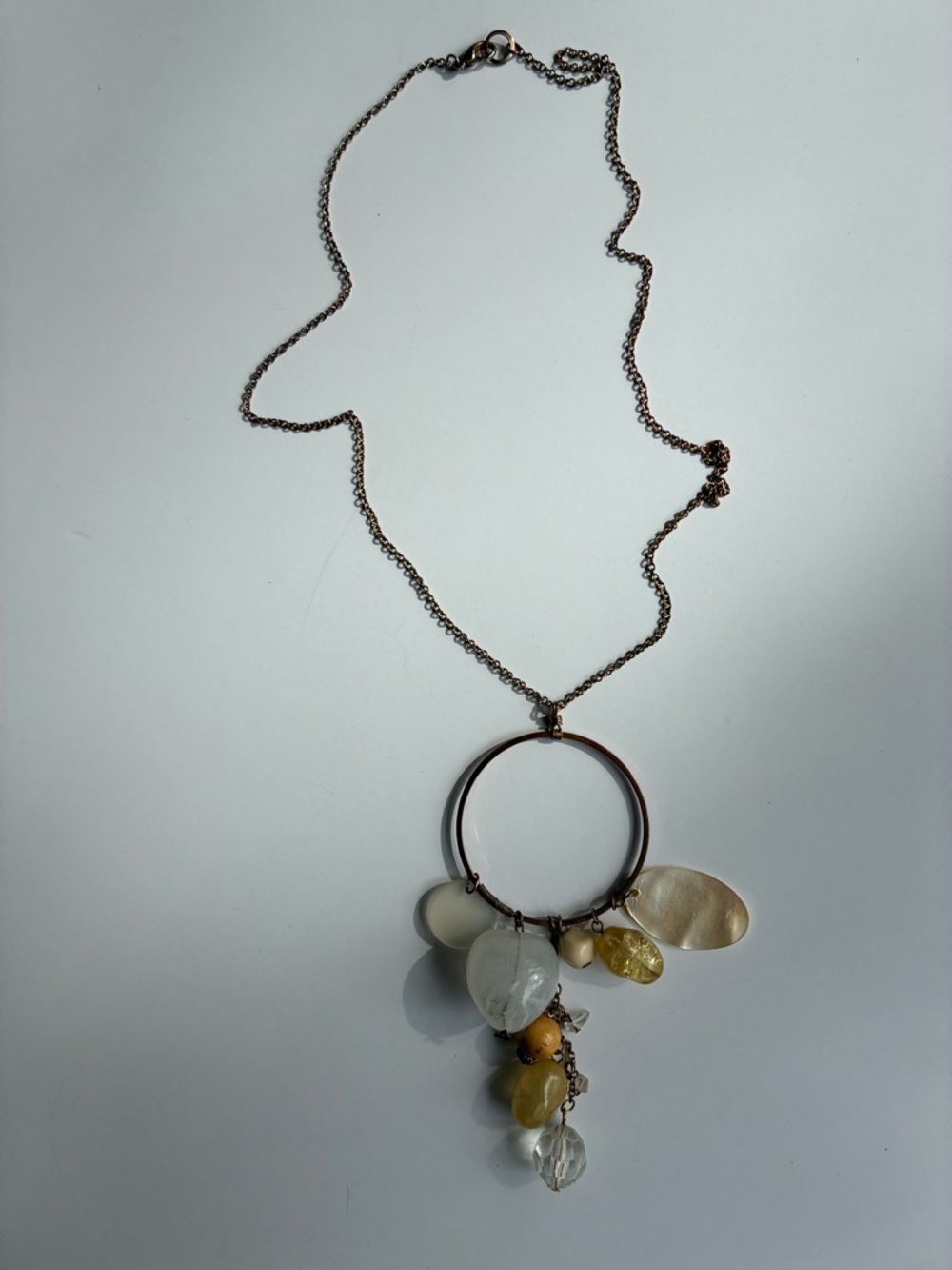 Gold-Tone Pendant Necklace with Cream and Yellow Bead and Shell Accents